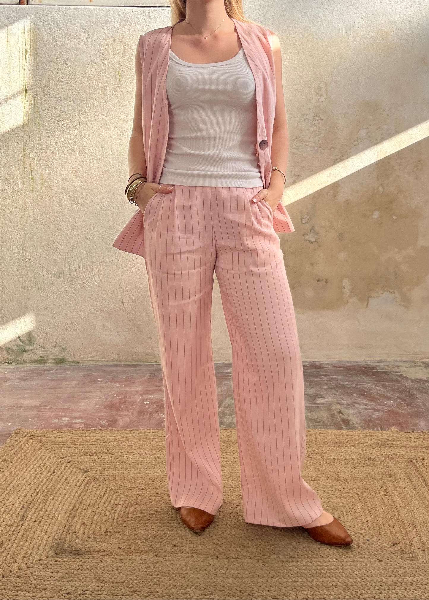 Pantalone gessato Rosa